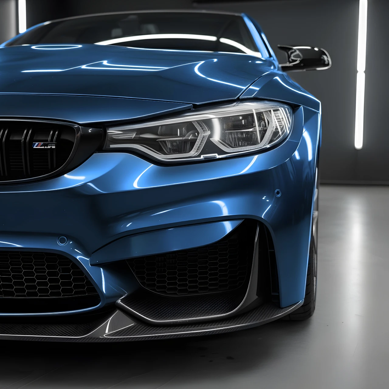 BMW M4 headlight and bumper close-up after PPF — crystal-clear protective film